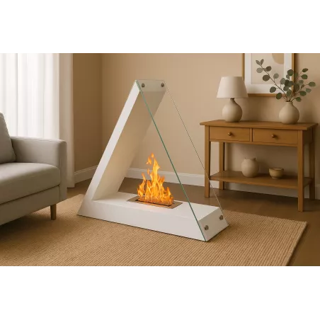 Dreieckiger Ethanol-Bio-Kamin Kheops, 80x68x30cm Farbe Weiß