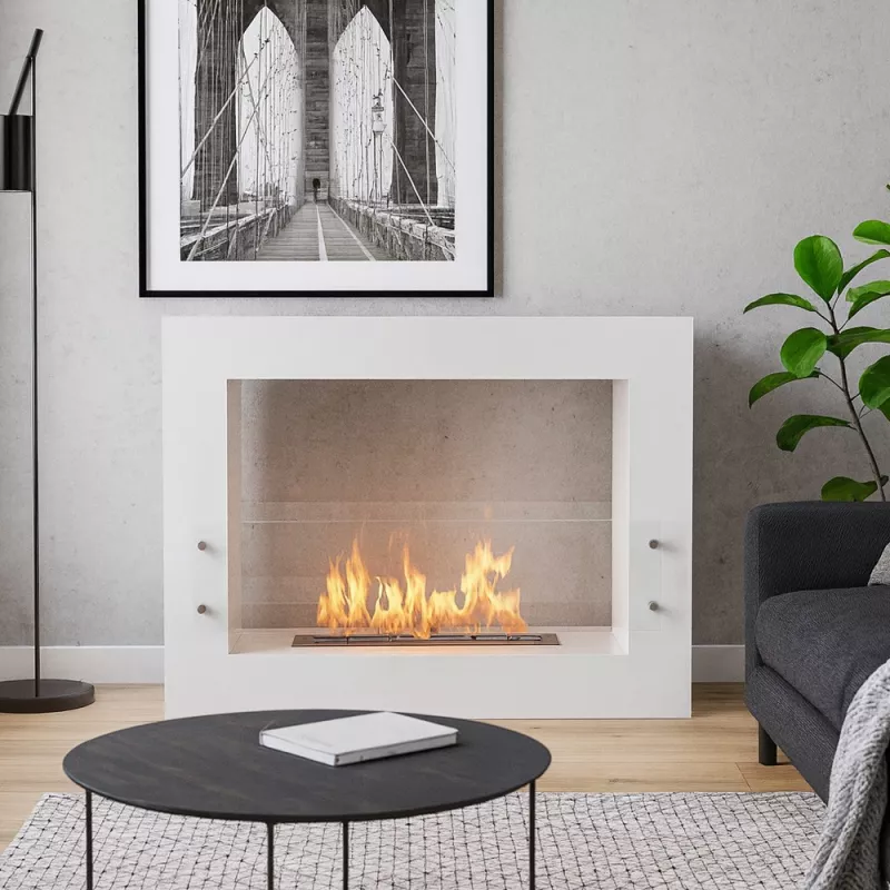 Ethanol-Kamin bodenstehend Boston Design Farbe Weiß Brenner 3L/6.5kW