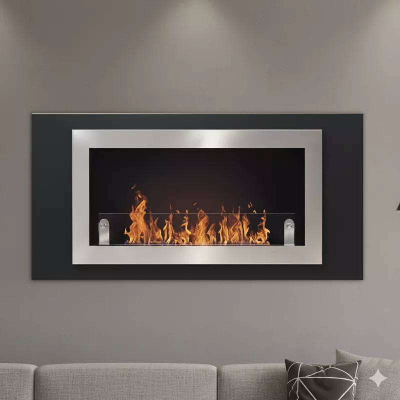 Wandfeuerstelle Stockholm, 2 Feuerstellen für 5.4kW Farbe Gebürsteter Edelstahl