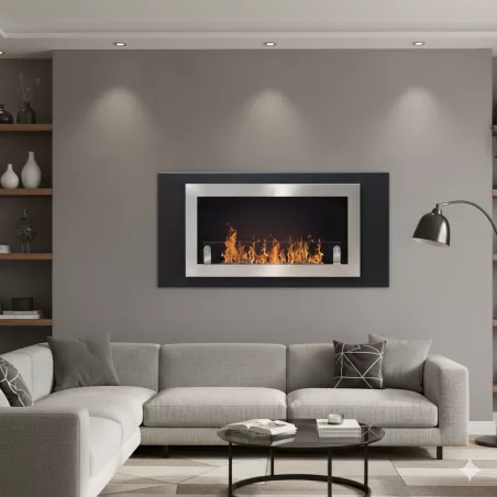 Wandfeuerstelle Stockholm, 2 Feuerstellen für 5.4kW Farbe Gebürsteter Edelstahl