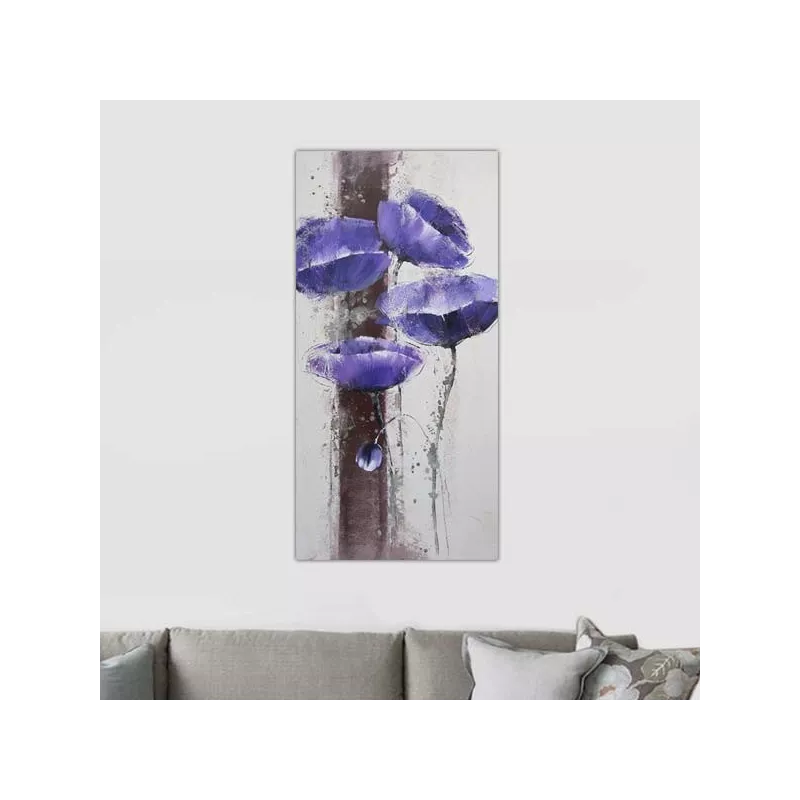 Blaue Blumenmalerei, Anemonenbild 60 x 120 cm