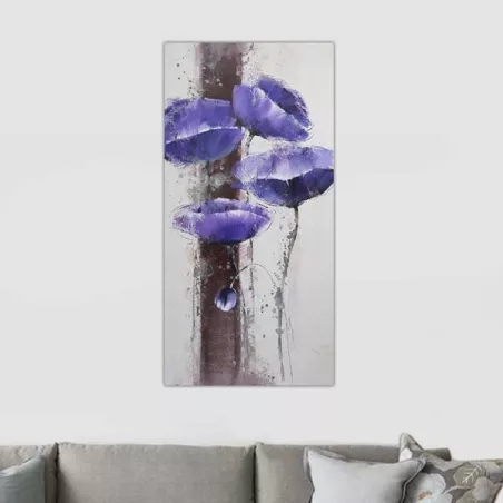 Blaue Blumenmalerei, Anemonenbild 60 x 120 cm