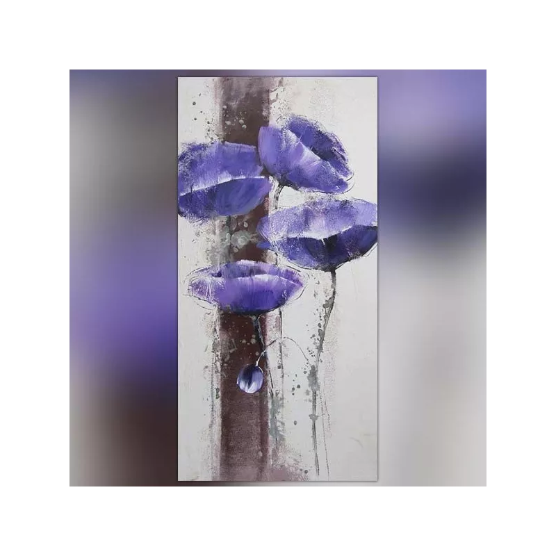 Blaue Blumenmalerei, Anemonenbild 60 x 120 cm
